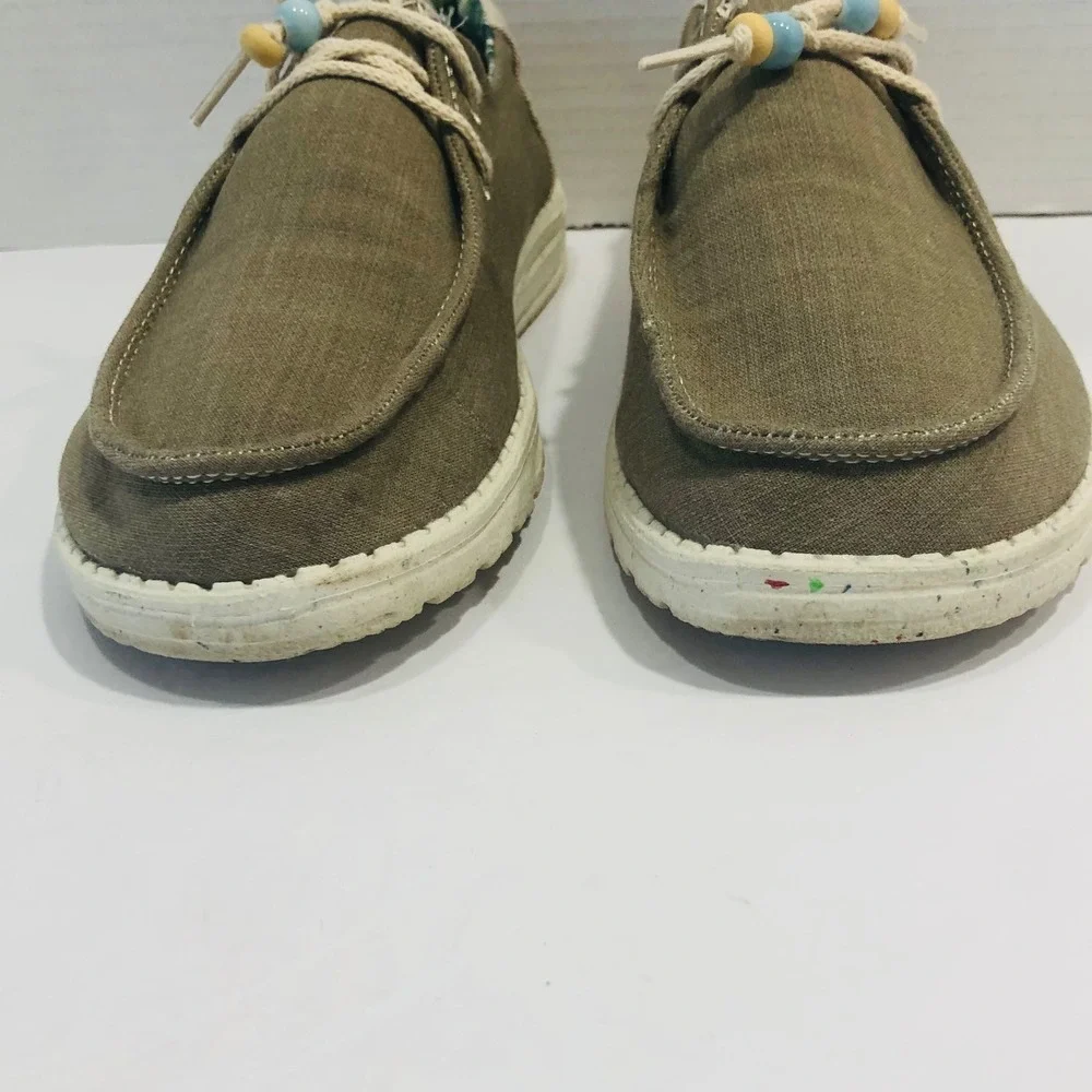 Hey Dude Wendy Rosemary Boho Earthy Canvas Loafers Shoes Beaded Fringe  Womens 8